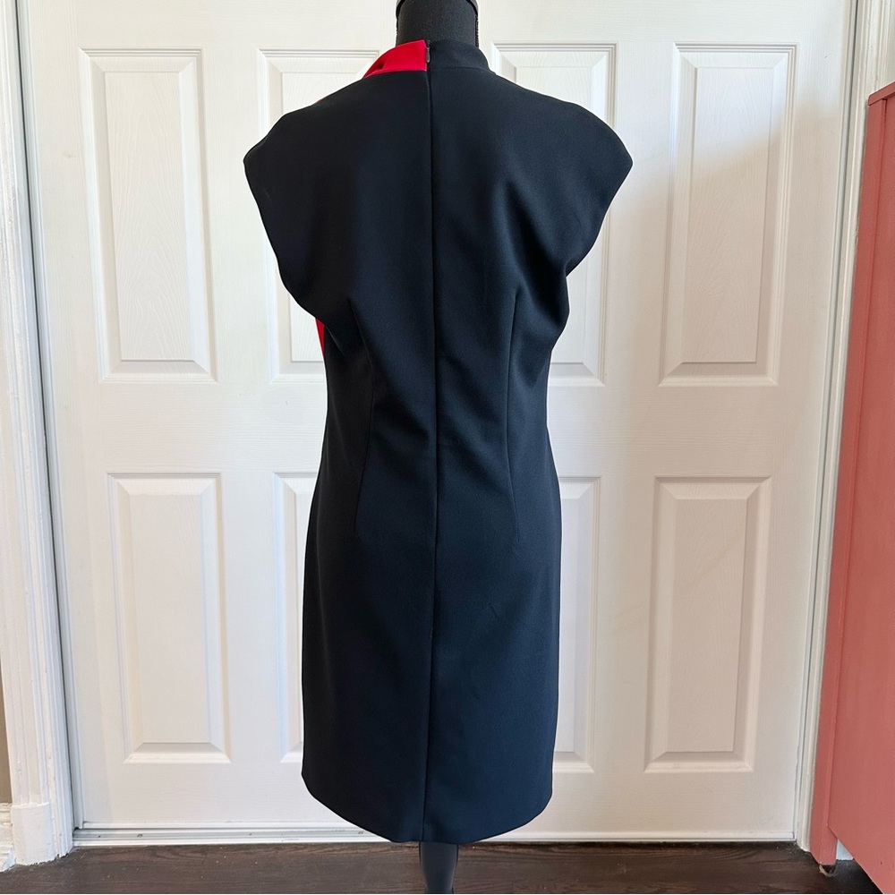 Rinascimento Red and Black Color Block Asymmetrical Collar Dress - Picture 3 of 4
